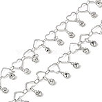 Handmade Brass & Glass Chains, for Necklaces Bracelets Making, Long-Lasting Plated, Soldered, with Spool, Heart, Platinum, 7.5x6.5x1mm, about 16.40 Feet(5m)/Roll(CHC-Z001-08P)