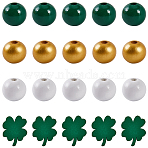 140Pcs 4 Styles Saint Patrick's Day Themed Printed Natural Wooden Beads Sets, Mixed Shapes, Mixed Color, 16mm, Hole: 4mm(WOOD-SP0001-29)