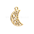 304 Stainless Steel Charms, Ion Plating(IP), Moon with Floral Pattern Charms, Cut-Out, Real 14K Gold Plated, 12x7mm, Hole: 1mm(SA-OY003-21G)