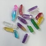 Natural Electroplated Quartz Crystal Pendants, Column, Mixed Color, 28~60x5~15x5~13mm, Hole: 1mm(G-WH0025-07)