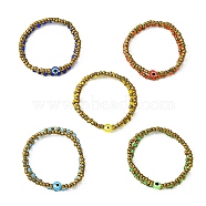 2Pcs 2 Style Glass Seed & Evil Eye Resin Beaded Stretch Bracelets Set for Women, Mixed Color, Inner Diameter: 2-1/8 inch(5.5cm)(BJEW-JB09604)
