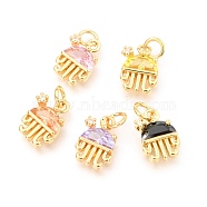 Brass Micro Pave Cubic Zirconia Charms, with Jump Rings, Long-Lasting Plated, Real 18K Gold Plated, Jellyfish Shape, Mixed Color, 12.5x8.5x4.5mm, Hole: 3.3mm(KK-I683-06)