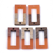 Resin & Walnut Wood Links connectors, Rectangle, Coral, 27~28x14.5x3~4mm, Hole: 1.5mm(RESI-S367-09J)