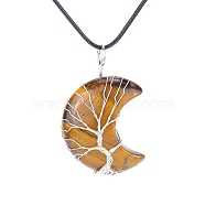 Natural Tiger Eye Crescent Moon Pendant Necklaces, with Copper Wire, 18.90 inch(48cm)(PW-WG70010-08)