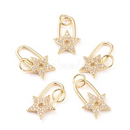 Brass Micro Pave Clear Cubic Zirconia Pendants, with Jump Rings, Long-Lasting Plated, Star, Real 18K Gold Plated, 15.5x10x1.7mm, Jump Ring: 5.1x0.8mm, Hole: 3.5mm(X-ZIRC-I043-21G)