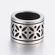 304 Stainless Steel Beads, Large Hole Beads, Column, Antique Silver, 11x8.5mm, Hole: 8.5mm(STAS-H440-30AS)