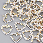ABS Plastic Imitation Pearl Wire Wrapped Pendants, with Light Gold Plated Brass Wire, Heart, Creamy White, 22~23x24x3mm, Hole: 2~3mm(KK-N235-008)