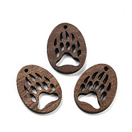 Walnut Wood Pendants, Paw Print, 29.5x22x2.5mm, Hole: 2mm(FIND-Z050-09B)