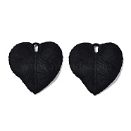 Spray Painted Alloy Pendants, Cadmium Free & Lead Free, Leaf, Black, 31x30x4mm, Hole: 2mm(PALLOY-T077-115A-RS)