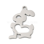 201 Stainless Steel Pendants, Rabbit Charms, Stainless Steel Color, 17.5x13x1mm, Hole: 1.4mm(STAS-F316-25P)