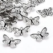 Tibetan Style Alloy Pendants, Lead Free & Cadmium Free & Nickel Free, Butterfly, Antique Silver Color, Size: about 17mm long, 25mm wide, 3mm thick, hole: 2mm(X-TIBEP-12742-S-FF)