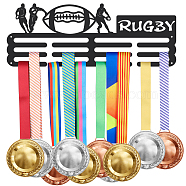 Fashion Iron Medal Hanger Holder Display Wall Rack, with Screws, Rugby Pattern, 150x400mm(ODIS-WH0021-342)