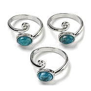 Natural Apatite Adjustable Rings, with Platinum Brass Findings, Long-Lasting Plated, Jewely for Women, Oval, Adjustable(RJEW-K269-08P-07)