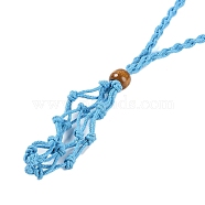 Braided Waxed Cord Empty Macrame Pouch Slider Necklace Making, with Wood Beads, Deep Sky Blue, 34.65x0.28x0.12 inch(88x0.7x0.3cm)(FIND-C061-01D)