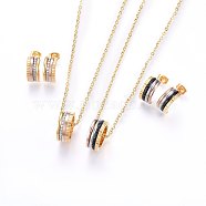 304 Stainless Steel Jewelry Sets, Pendant Necklaces and Stud Earrings, Rings, Mixed Color, 17.32 inch(44cm), 14.5x7x2mm, Pin: 0.8mm(SJEW-H143-01)