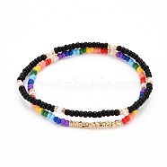 Glass Seed Beads Stretch Bracelets, with Brass Beads, Black, Inner Diameter: 2-1/4 inch(5.8cm), 2pcs/set(BJEW-JB06294-04)