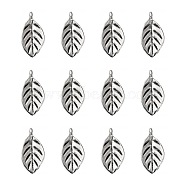 Tibetan Style Alloy Pendants, Leaf, Cadmium Free & Nickel Free & Lead Free, Antique Silver, 16x8x1mm, Hole: 2mm.(PALLOY-A15388-AS-NF)