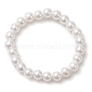 Round Shell Pearl Beaded Stretch Rings for Women, White, 3mm, Inner Diameter: 19mm(RJEW-JR00761)