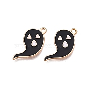 Halloween Theme Alloy Enamel Pendants, Cadmium Free & Lead Free, Light Gold, Ghost Charm, Black, 14.5x19.5x1.5mm, Hole: 1.6mm(PALLOY-N176-40B-RS)