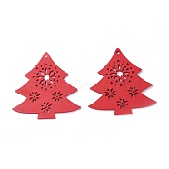 Poplar Wood Pendants, Dyed, Christmas Tree, Red, 67x65.5x3mm, Hole: 3mm(X-WOOD-O004-08A)