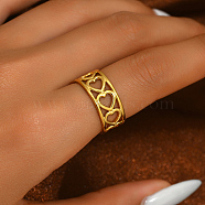 Fashionable Hollow Heart Brass Open Cuff Ring for Women, Golden(QZ6279-1)