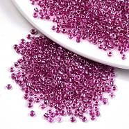 6/0 Glass Seed Beads, Transparent Inside Colours Luster, Round Hole, Round, Medium Violet Red, 6/0, 4~5x2.5~4.5mm, Hole: 1.2mm, about 4500pcs/bag(SEED-A015-4mm-2212)
