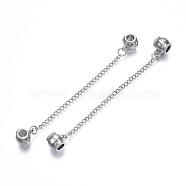 Rack Plating Alloy European Dangle Charms, with Chain, Large Hole Beads, Cadmium Free & Lead Free, Double Barrels, Platinum, 100mm, Hole: 4.5mm(MPDL-N039-228P)