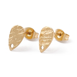 Ion Plating(IP) 304 Stainless Steel Stud Earring Findings, Textured Teardrop, Golden, 10x6mm, Pin: 0.7mm(X-STAS-L216-47G)