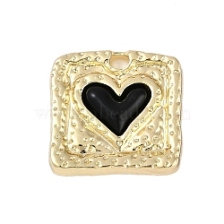 Rack Plating Alloy Enamel Pendants, Cadmium Free & Nickel Free & Lead Free, Square with Heart Charm, Golden, Black, 19x20x3mm, Hole: 2mm(PALLOY-P309-04G-01)