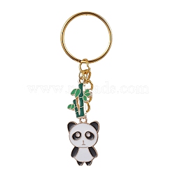Panda & Bamboo Alloy Enamel Pendant Keychains, with Iron Split Key Rings, Golden, 7.55cm(KEYC-JKC00629-01)