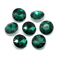 Pointed Back Glass Rhinestone Cabochons, Back Plated, Faceted, Flat Round, Sea Green, 10x4.5~5mm(RGLA-T029-10mm-16)