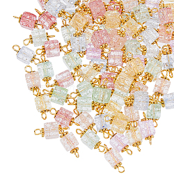 100Pcs Crackle Glass Connector Charms, with Golden Tone Alloy Beads, Square, Mixed Color, 15~15.5x6~7x6~7mm, Hole: 1.5~2mm(FIND-HY0001-35)