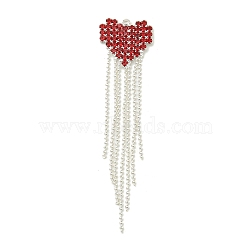 Brass Rhinestone Pendants, Heart Tassel, Red, 78x18.5x2mm, Hole: 1.6mm(KK-I715-15S-04)