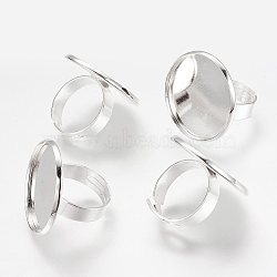 Adjustable Brass Finger Ring Components, Cadmium Free & Nickel Free & Lead Free, Silver Color Plated, Tray: 25mm, 17mm inner diameter(X-KK-E476-01S-NR)