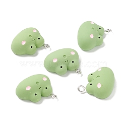 Resin Pendants, with Iron Accessories, Frog, Dark Sea Green, 20x21x9mm, Hole: 2mm(RESI-K018-05)