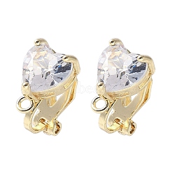 Brass Clip-on Earring Findings for Women, with Crystal Rhinestone, Real 14K Golden & Long-lasting Plated, Heart, 17x8x11mm(EJEW-V002-04G-01)