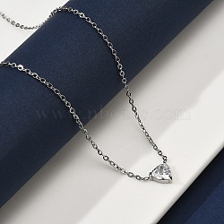 304 Stainless Steel Crystal Cubic Zirconia Triangle Pendant Necklaces for Women, Stainless Steel Color, 17.56 inch(44.6cm)(NJEW-Z064-02P)