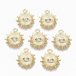 Alloy Pendants, with Crystal Rhinestone, Cadmium Free & Nickel Free & Lead Free, Sun with Eye, Real 18K Gold Plated, 16.5x15x3mm, Hole: 1.5mm(PALLOY-S135-009-NR)