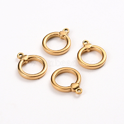 Ion Plating(IP) 304 Stainless Steel Toggle Clasps Parts, Ring, Golden, 18x14x3mm, Hole: 1.5mm, Inside: 10x10mm(STAS-D142-04B-G)