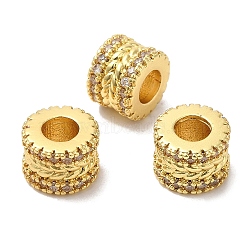 Rack Plating Brass Cubic Zirconia European Beads, Large Hole Beads, Cadmium Free & Lead Free, Long-Lasting Plated, Column with Leaf, Golden, 9x6.5mm, Hole: 4mm(KK-R147-03G)