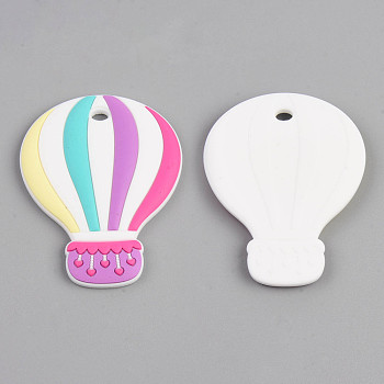 Food Grade Eco-Friendly Silicone Big Pendants, Top Drilled, Chewing Beads For Teethers, DIY Nursing Necklaces Making, Hot Air Balloon, Orchid, 90x71~72x9mm, Hole: 6x8mm