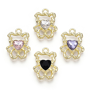 Alloy with Rhinestone Pendants, Lead Free & Nickel Free & Cadmium Free, Bear, Mixed Color, 20x14.5x4.5mm, Hole: 1.8mm