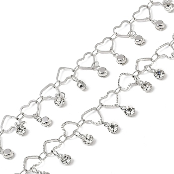 Handmade Brass & Glass Chains, for Necklaces Bracelets Making, Long-Lasting Plated, Soldered, with Spool, Heart, Platinum, 7.5x6.5x1mm, about 16.40 Feet(5m)/Roll