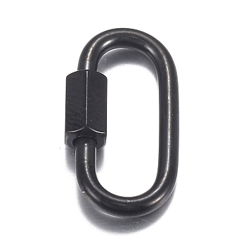 304 Stainless Steel Screw Carabiner Lock Charms, for Necklaces Making, Oval, Electrophoresis Black, 26x13x2mm, Screw: 7x4.5mm