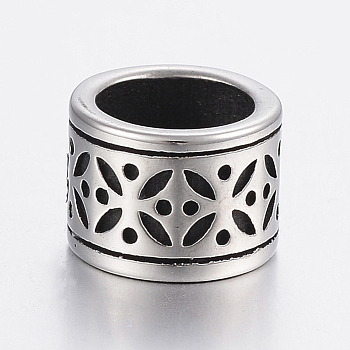 304 Stainless Steel Beads, Large Hole Beads, Column, Antique Silver, 11x8.5mm, Hole: 8.5mm