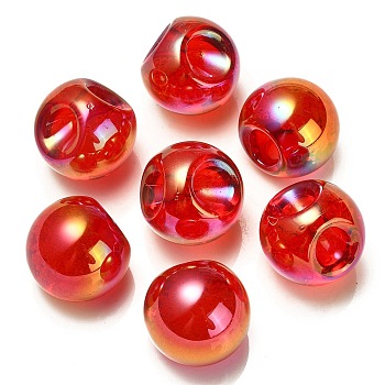 UV Plating Rainbow Iridescent Acrylic Beads, Round, Top Drilled, Red, 20x20x20mm, Hole: 3mm