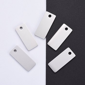 304 Stainless Steel Pendants, Manual Polishing, Blank Stamping Tags, Rectangle, Stainless Steel Color, 21x9x1.8mm, Hole: 1mm