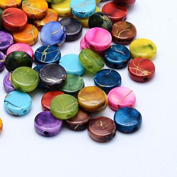 Drawbench Acrylic Beads, Spray Painted, Flat Round, Mixed Color, 9x3.5mm, Hole: 1mm, about 2500pcs/500g