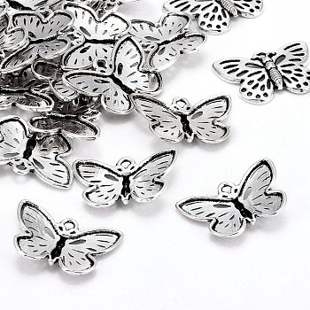 Tibetan Style Alloy Pendants, Lead Free & Cadmium Free & Nickel Free, Butterfly, Antique Silver Color, Size: about 17mm long, 25mm wide, 3mm thick, hole: 2mm
