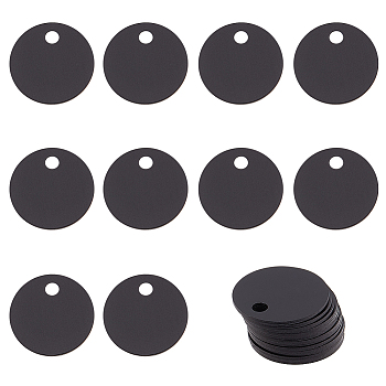 30Pcs Aluminum Pendants, Flat Round, Electrophoresis Black, 20x0.8mm, Hole: 3.1mm